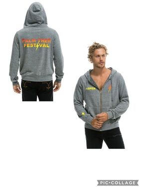 Aviator Nation PALM TREE FESTIVAL ASPEN ZIP HOODIE - HEATHER